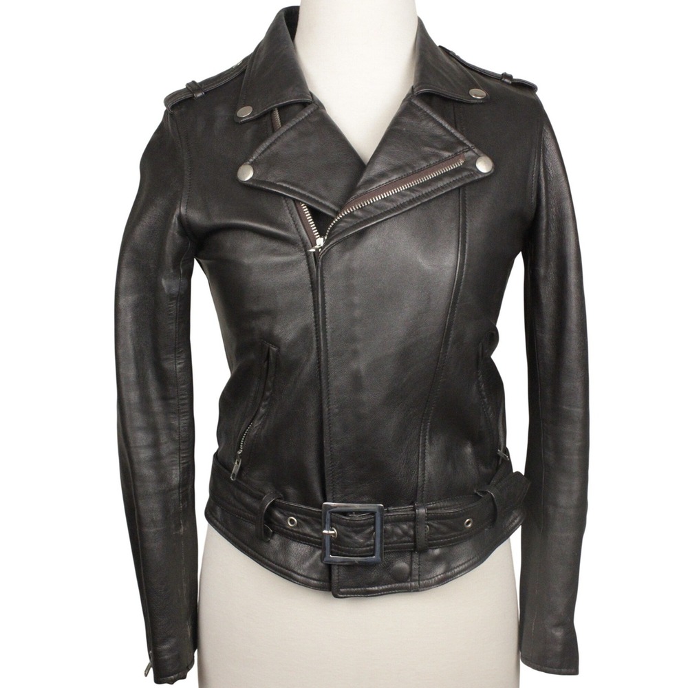 Verita Italian Leather Moto Jacket Womens M Y2K Shrunken Fitted Made Italy
